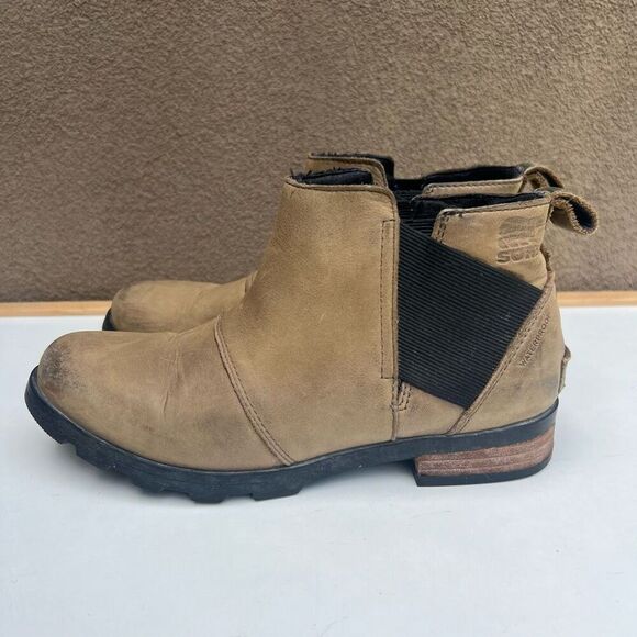 Sorel Emelie Chelsea Ankle Boots Waterproof Brown Suede Leather Womens Size 7 - Picture 4 of 10
